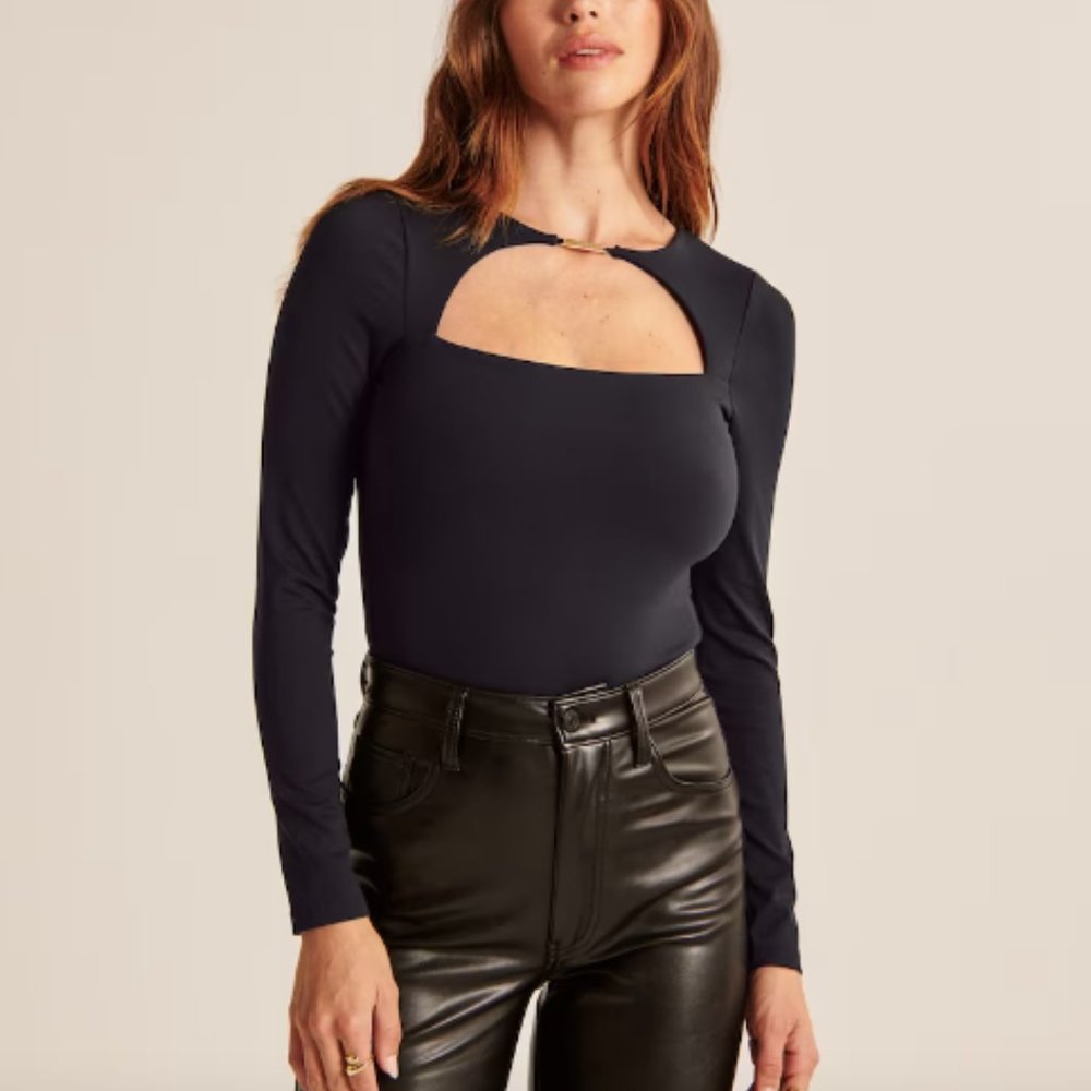 Black Long-Sleeve Hardware Cutout Bodysuit